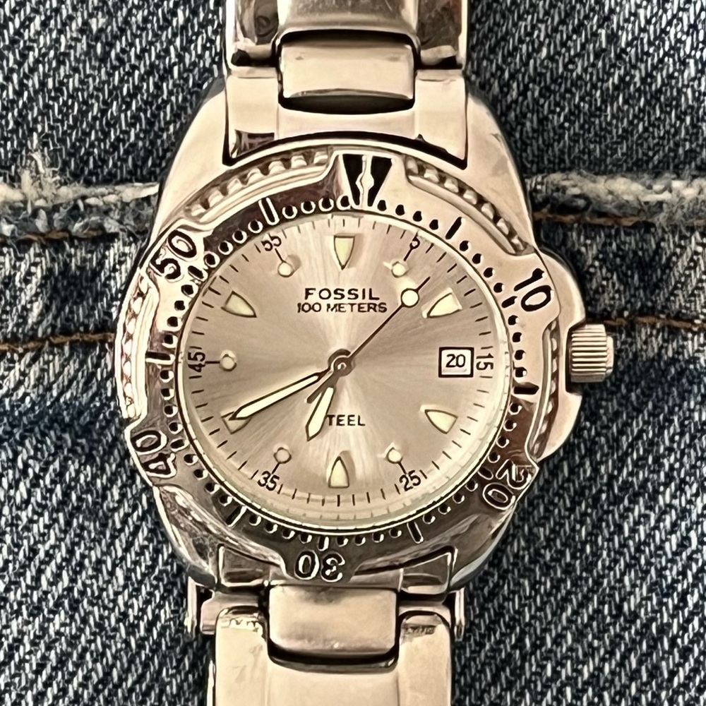Fossil Steel Unisex Watch – Needs Battery, Good Condition